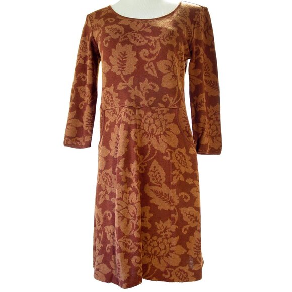 PERUVIAN CONNECTION Floral Print Pima Cotton Knit Long Sleeve Mini Dress S - Picture 1 of 7